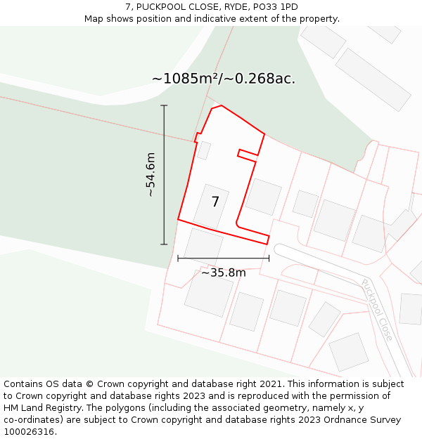 7, PUCKPOOL CLOSE, RYDE, PO33 1PD: Plot and title map