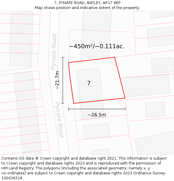 7, PYNATE ROAD, BATLEY, WF17 8EP: Plot and title map