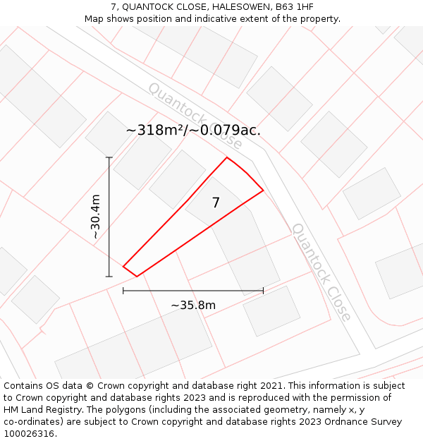 7, QUANTOCK CLOSE, HALESOWEN, B63 1HF: Plot and title map