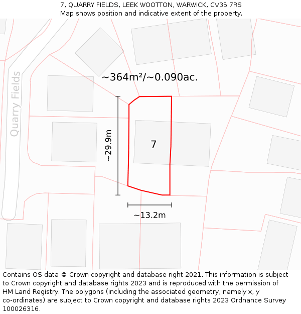 7, QUARRY FIELDS, LEEK WOOTTON, WARWICK, CV35 7RS: Plot and title map