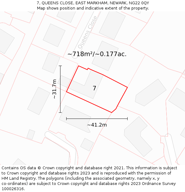 7, QUEENS CLOSE, EAST MARKHAM, NEWARK, NG22 0QY: Plot and title map