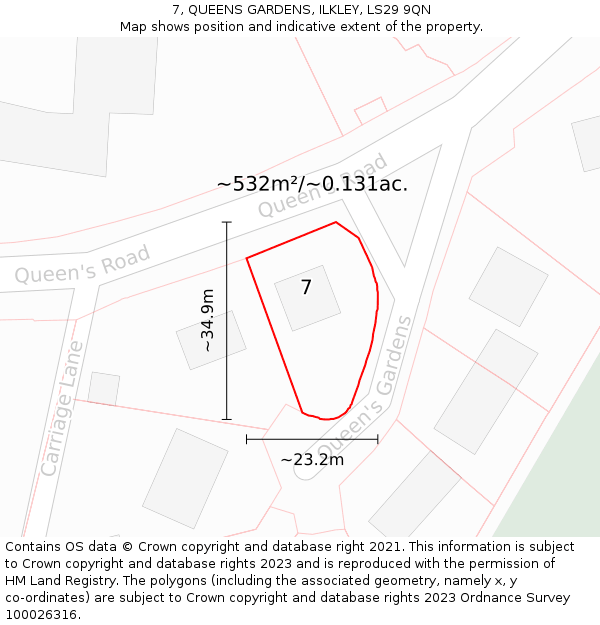 7, QUEENS GARDENS, ILKLEY, LS29 9QN: Plot and title map