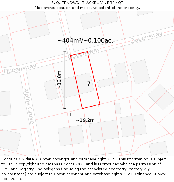 7, QUEENSWAY, BLACKBURN, BB2 4QT: Plot and title map