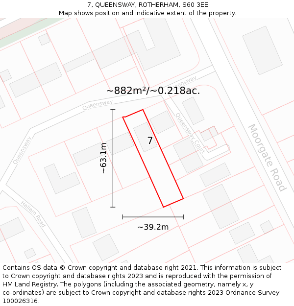 7, QUEENSWAY, ROTHERHAM, S60 3EE: Plot and title map