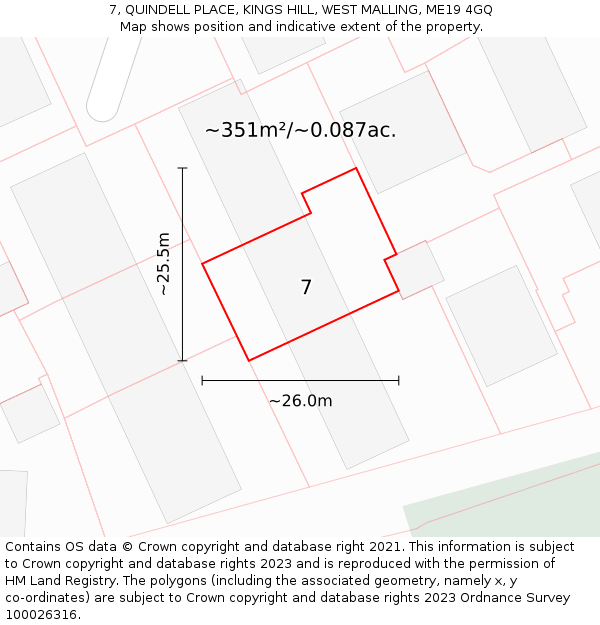 7, QUINDELL PLACE, KINGS HILL, WEST MALLING, ME19 4GQ: Plot and title map