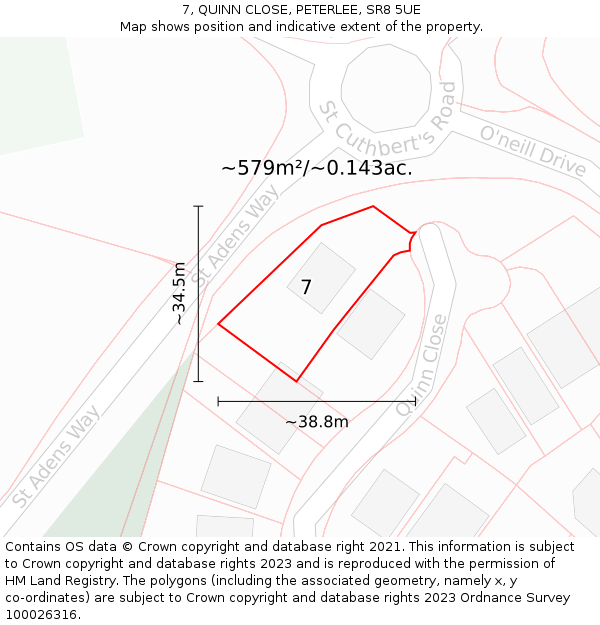 7, QUINN CLOSE, PETERLEE, SR8 5UE: Plot and title map