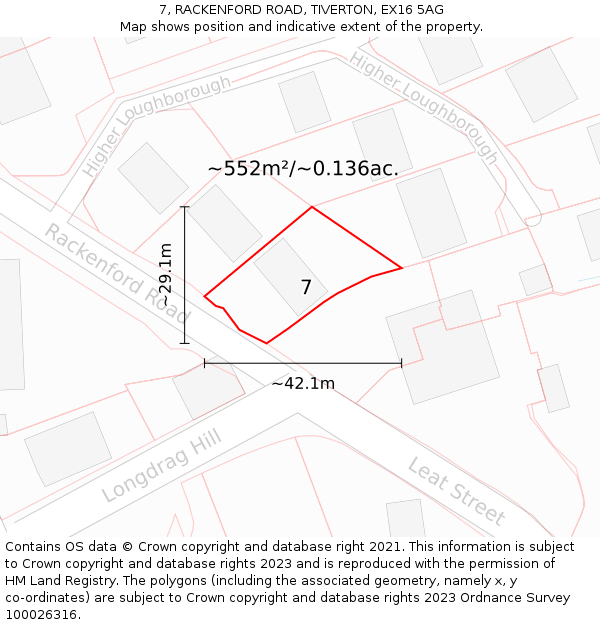 7, RACKENFORD ROAD, TIVERTON, EX16 5AG: Plot and title map