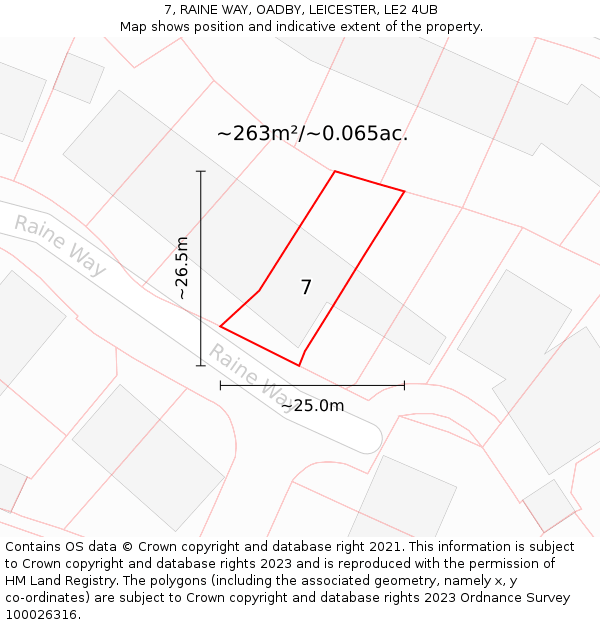 7, RAINE WAY, OADBY, LEICESTER, LE2 4UB: Plot and title map