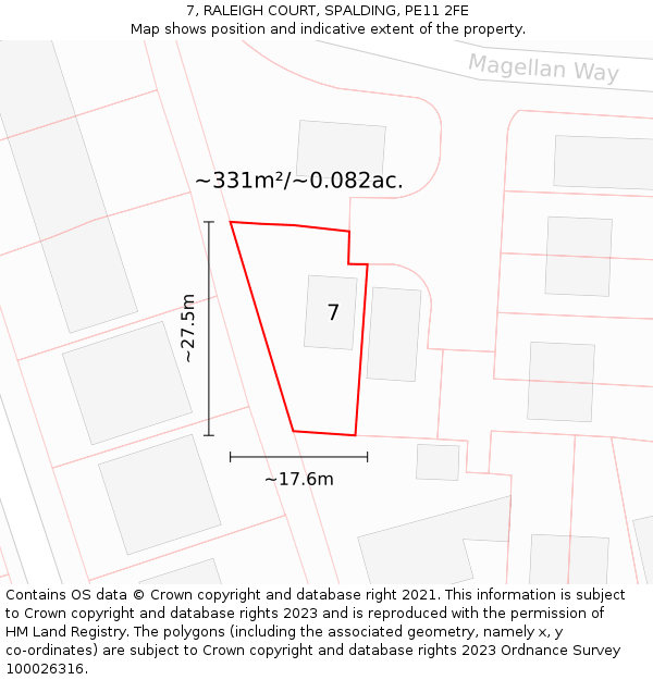 7, RALEIGH COURT, SPALDING, PE11 2FE: Plot and title map