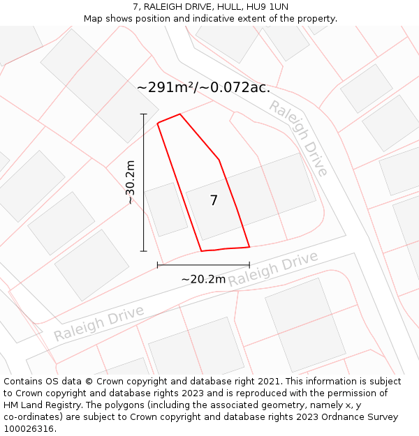 7, RALEIGH DRIVE, HULL, HU9 1UN: Plot and title map