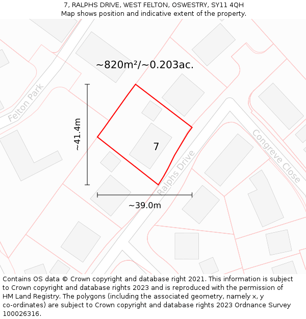 7, RALPHS DRIVE, WEST FELTON, OSWESTRY, SY11 4QH: Plot and title map