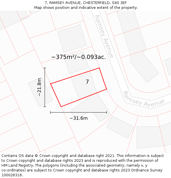 7, RAMSEY AVENUE, CHESTERFIELD, S40 3EF: Plot and title map