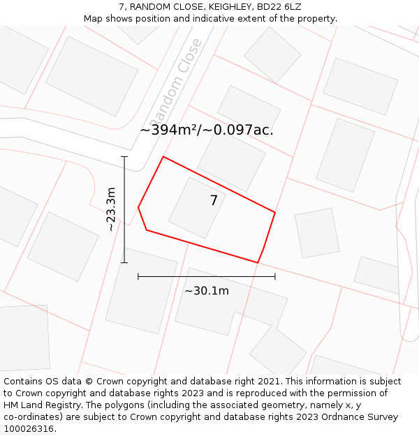 7, RANDOM CLOSE, KEIGHLEY, BD22 6LZ: Plot and title map