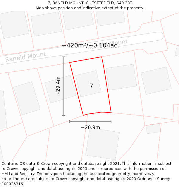 7, RANELD MOUNT, CHESTERFIELD, S40 3RE: Plot and title map