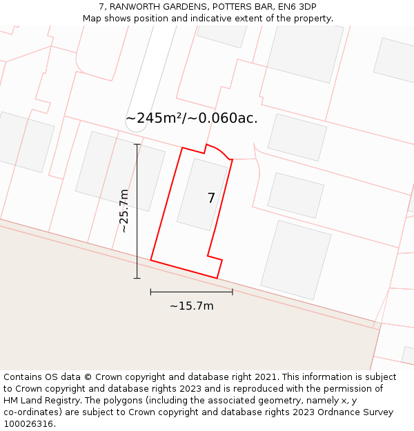 7, RANWORTH GARDENS, POTTERS BAR, EN6 3DP: Plot and title map