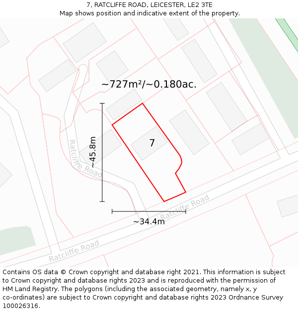 7, RATCLIFFE ROAD, LEICESTER, LE2 3TE: Plot and title map