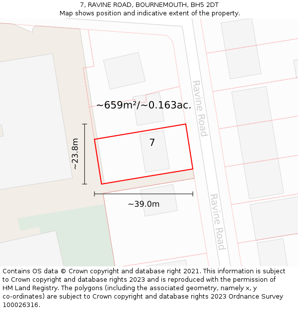 7, RAVINE ROAD, BOURNEMOUTH, BH5 2DT: Plot and title map