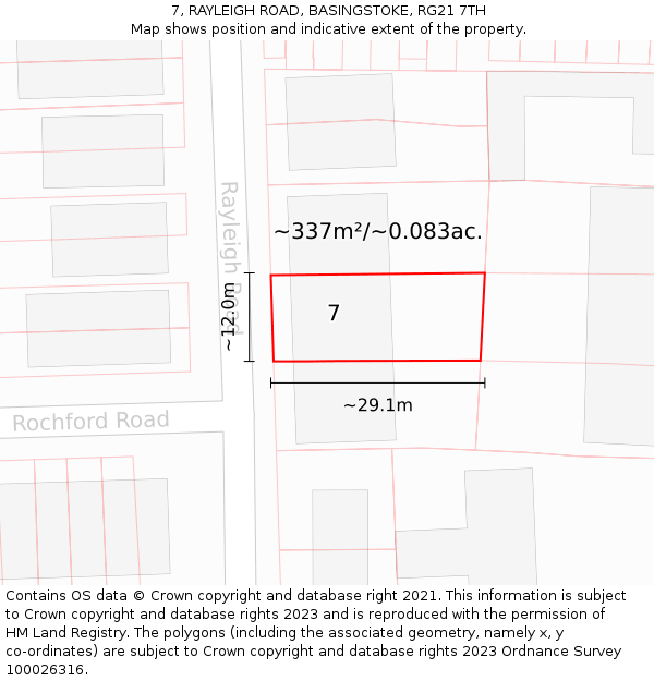 7, RAYLEIGH ROAD, BASINGSTOKE, RG21 7TH: Plot and title map