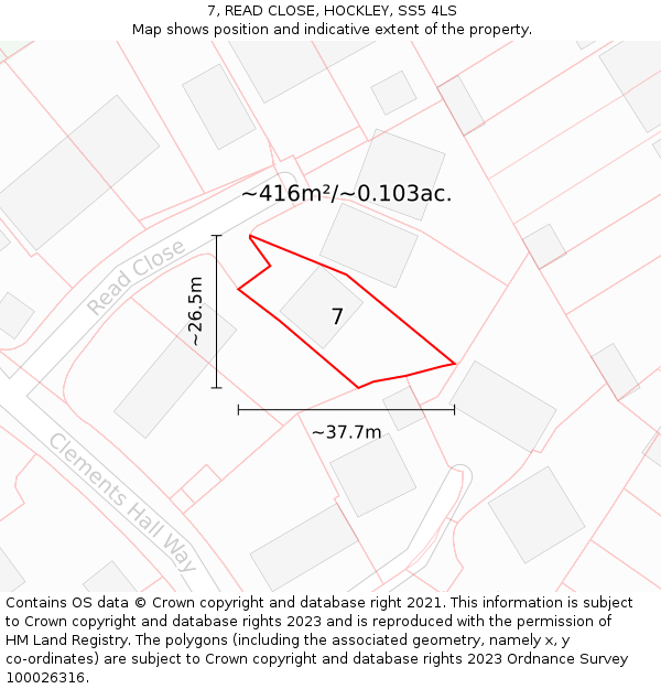 7, READ CLOSE, HOCKLEY, SS5 4LS: Plot and title map