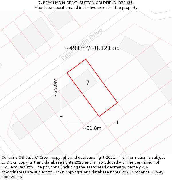 7, REAY NADIN DRIVE, SUTTON COLDFIELD, B73 6UL: Plot and title map