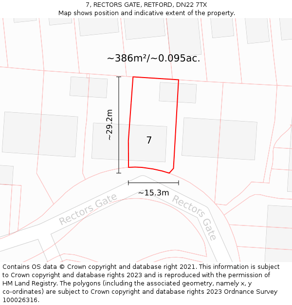 7, RECTORS GATE, RETFORD, DN22 7TX: Plot and title map