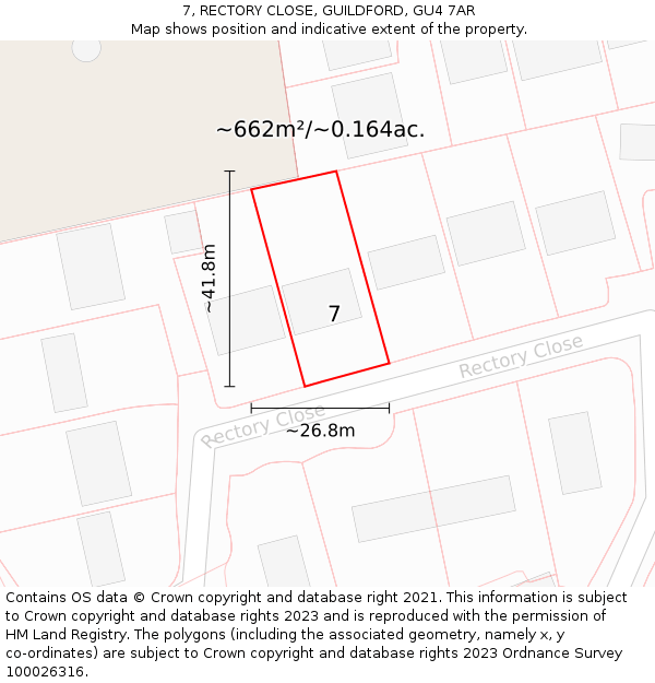 7, RECTORY CLOSE, GUILDFORD, GU4 7AR: Plot and title map