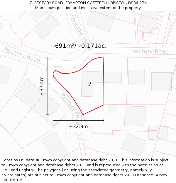 7, RECTORY ROAD, FRAMPTON COTTERELL, BRISTOL, BS36 2BN: Plot and title map