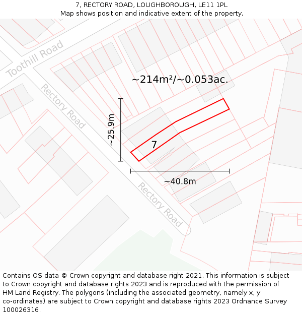 7, RECTORY ROAD, LOUGHBOROUGH, LE11 1PL: Plot and title map