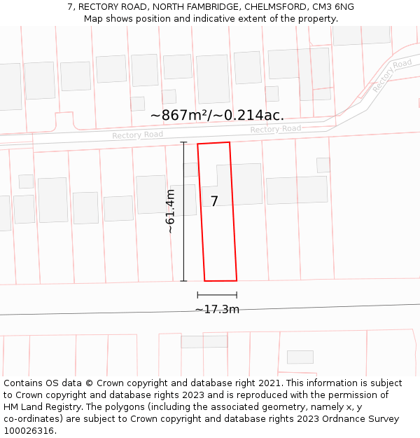 7, RECTORY ROAD, NORTH FAMBRIDGE, CHELMSFORD, CM3 6NG: Plot and title map