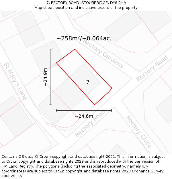 7, RECTORY ROAD, STOURBRIDGE, DY8 2HA: Plot and title map