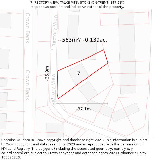 7, RECTORY VIEW, TALKE PITS, STOKE-ON-TRENT, ST7 1SX: Plot and title map