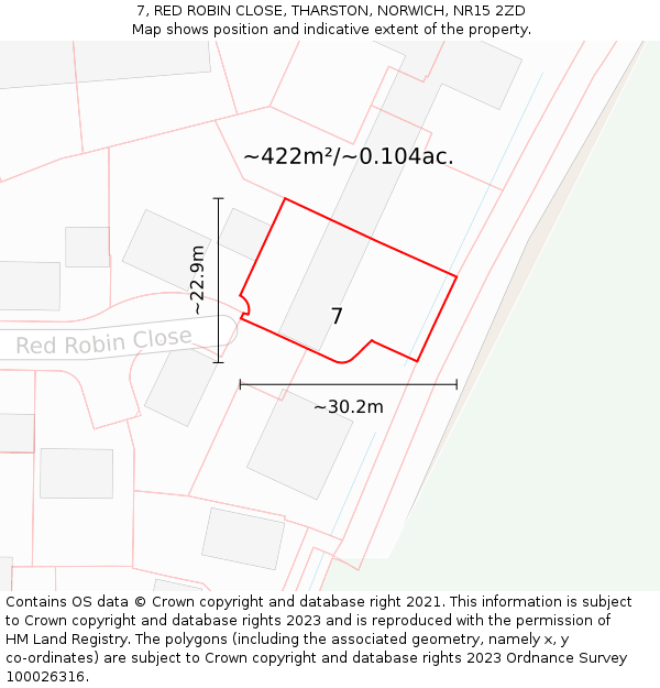 7, RED ROBIN CLOSE, THARSTON, NORWICH, NR15 2ZD: Plot and title map