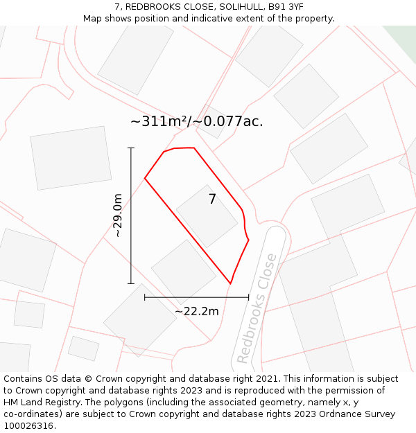 7, REDBROOKS CLOSE, SOLIHULL, B91 3YF: Plot and title map