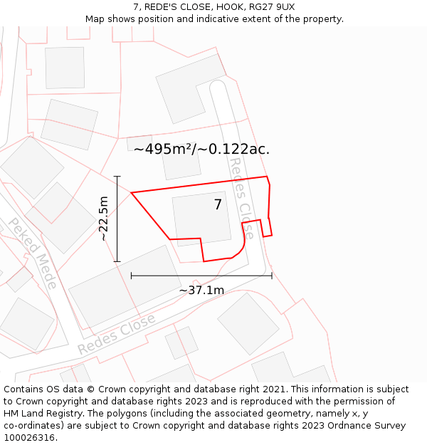 7, REDE'S CLOSE, HOOK, RG27 9UX: Plot and title map