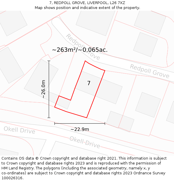 7, REDPOLL GROVE, LIVERPOOL, L26 7XZ: Plot and title map