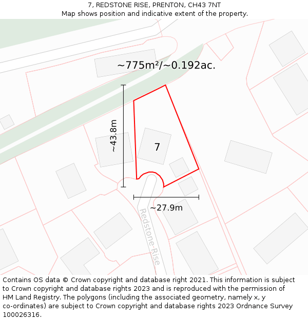 7, REDSTONE RISE, PRENTON, CH43 7NT: Plot and title map