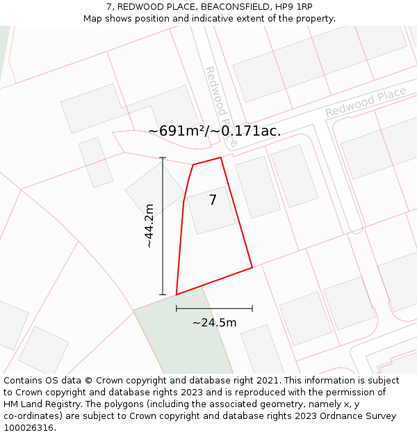 7, REDWOOD PLACE, BEACONSFIELD, HP9 1RP: Plot and title map