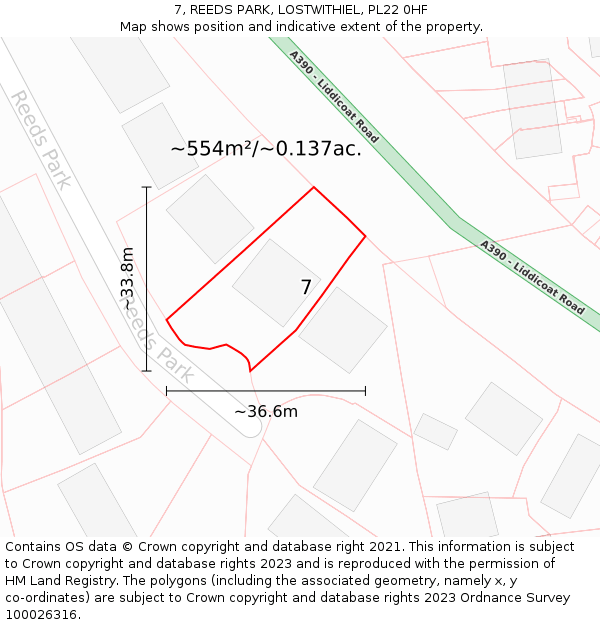 7, REEDS PARK, LOSTWITHIEL, PL22 0HF: Plot and title map