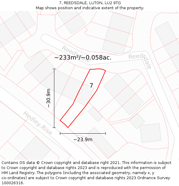 7, REEDSDALE, LUTON, LU2 9TG: Plot and title map