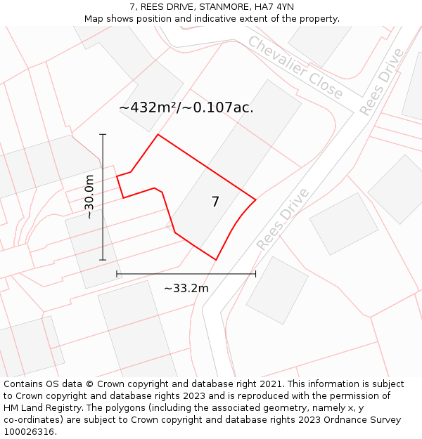 7, REES DRIVE, STANMORE, HA7 4YN: Plot and title map