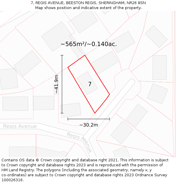 7, REGIS AVENUE, BEESTON REGIS, SHERINGHAM, NR26 8SN: Plot and title map