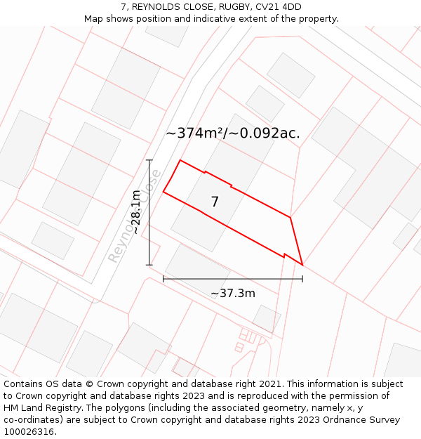 7, REYNOLDS CLOSE, RUGBY, CV21 4DD: Plot and title map