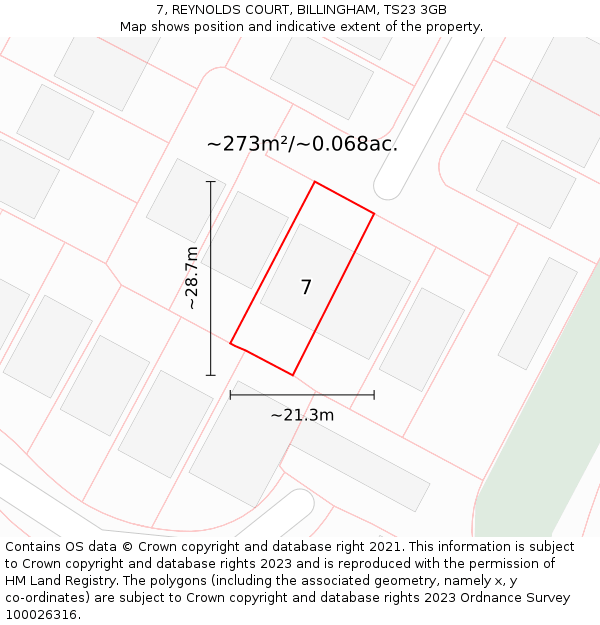 7, REYNOLDS COURT, BILLINGHAM, TS23 3GB: Plot and title map