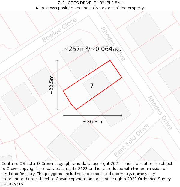 7, RHODES DRIVE, BURY, BL9 8NH: Plot and title map