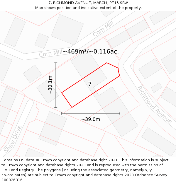 7, RICHMOND AVENUE, MARCH, PE15 9RW: Plot and title map