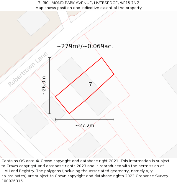 7, RICHMOND PARK AVENUE, LIVERSEDGE, WF15 7NZ: Plot and title map