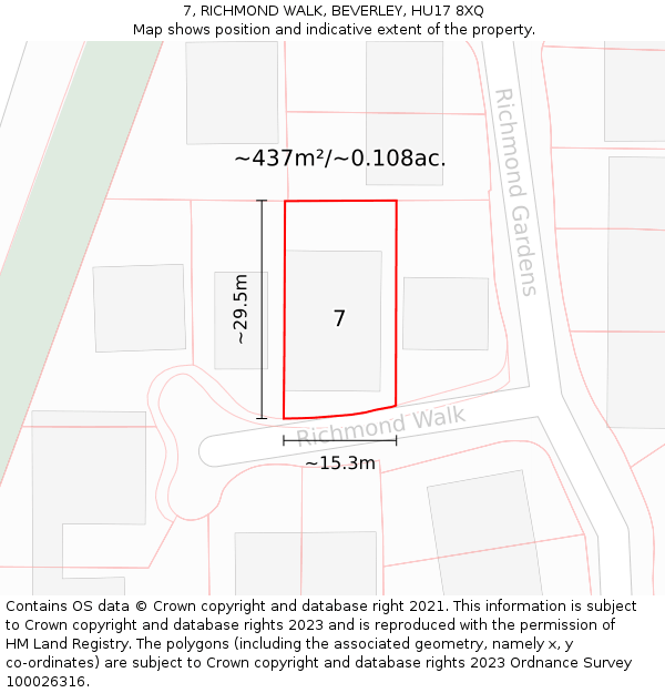 7, RICHMOND WALK, BEVERLEY, HU17 8XQ: Plot and title map