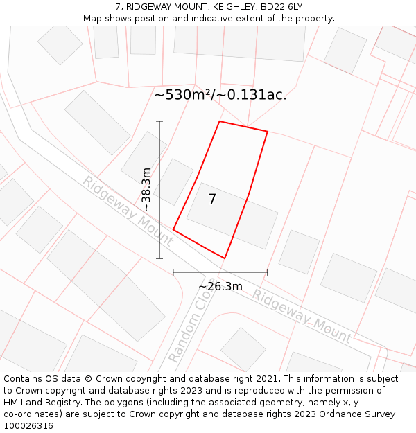 7, RIDGEWAY MOUNT, KEIGHLEY, BD22 6LY: Plot and title map