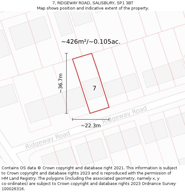 7, RIDGEWAY ROAD, SALISBURY, SP1 3BT: Plot and title map