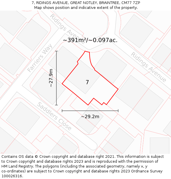 7, RIDINGS AVENUE, GREAT NOTLEY, BRAINTREE, CM77 7ZP: Plot and title map